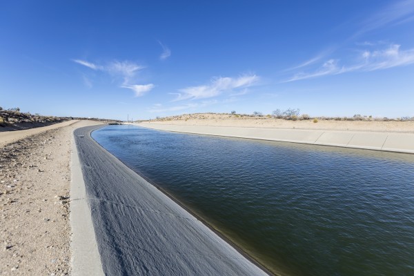 California aqueduct flowing through the Mojave desert in northern Los Angeles County.